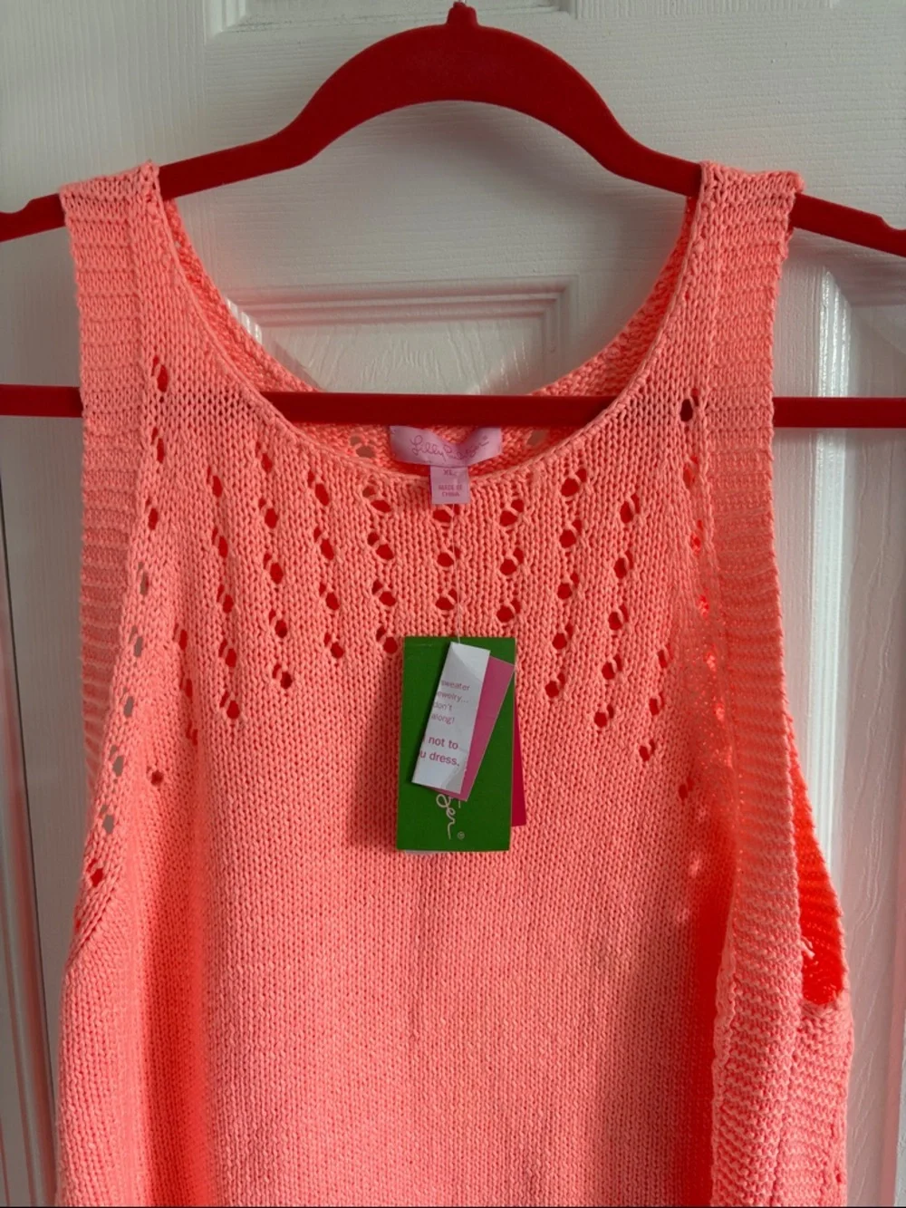 NWT Lilly Pulitzer Coral Peachy Pink Openwork Knit Mac Sweater Tank Top Size XL - Picture 7 of 7